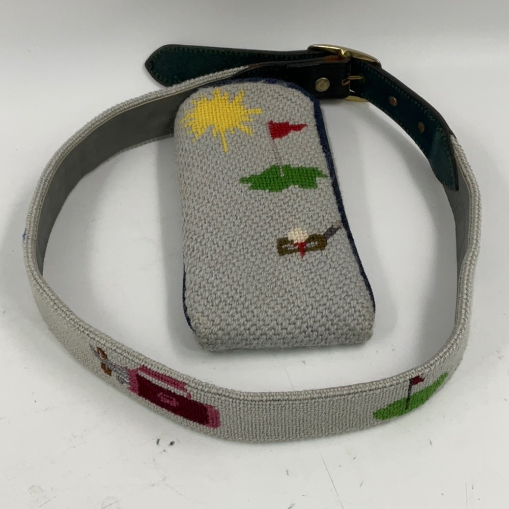 Vintage Womens Golf Belt Glasses Case Matching Gray Fabric Costume Eagle EUC